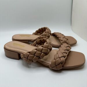 CUSHIONAIRE Women's two band braided low block heel slide sandal +Memory Foam 7